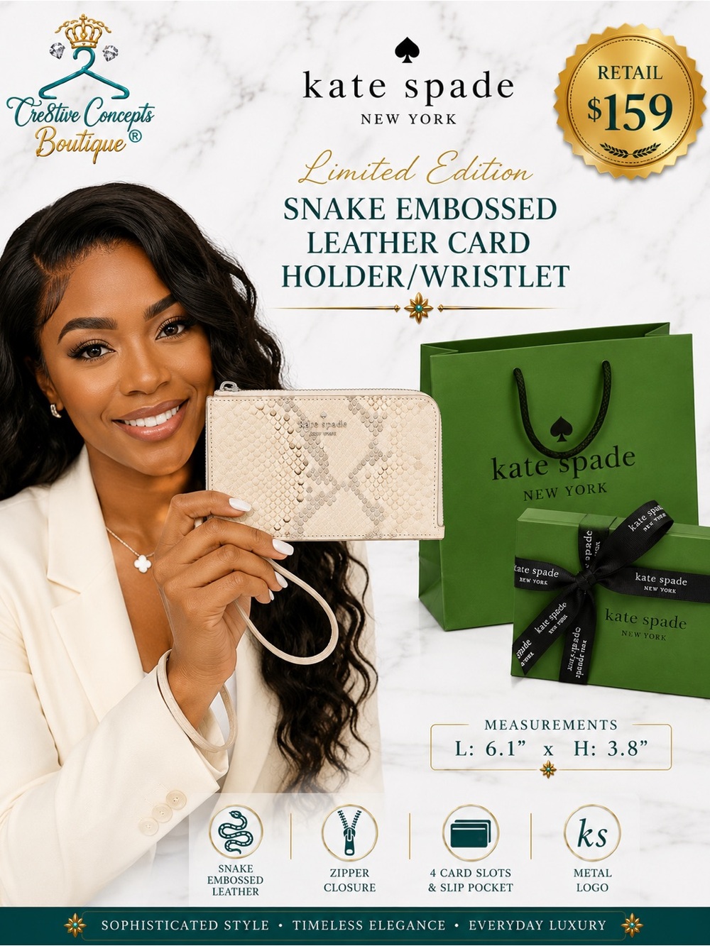 Kate Spade Limited Edition Snake Embossed Leather Card Holder/Wristlet